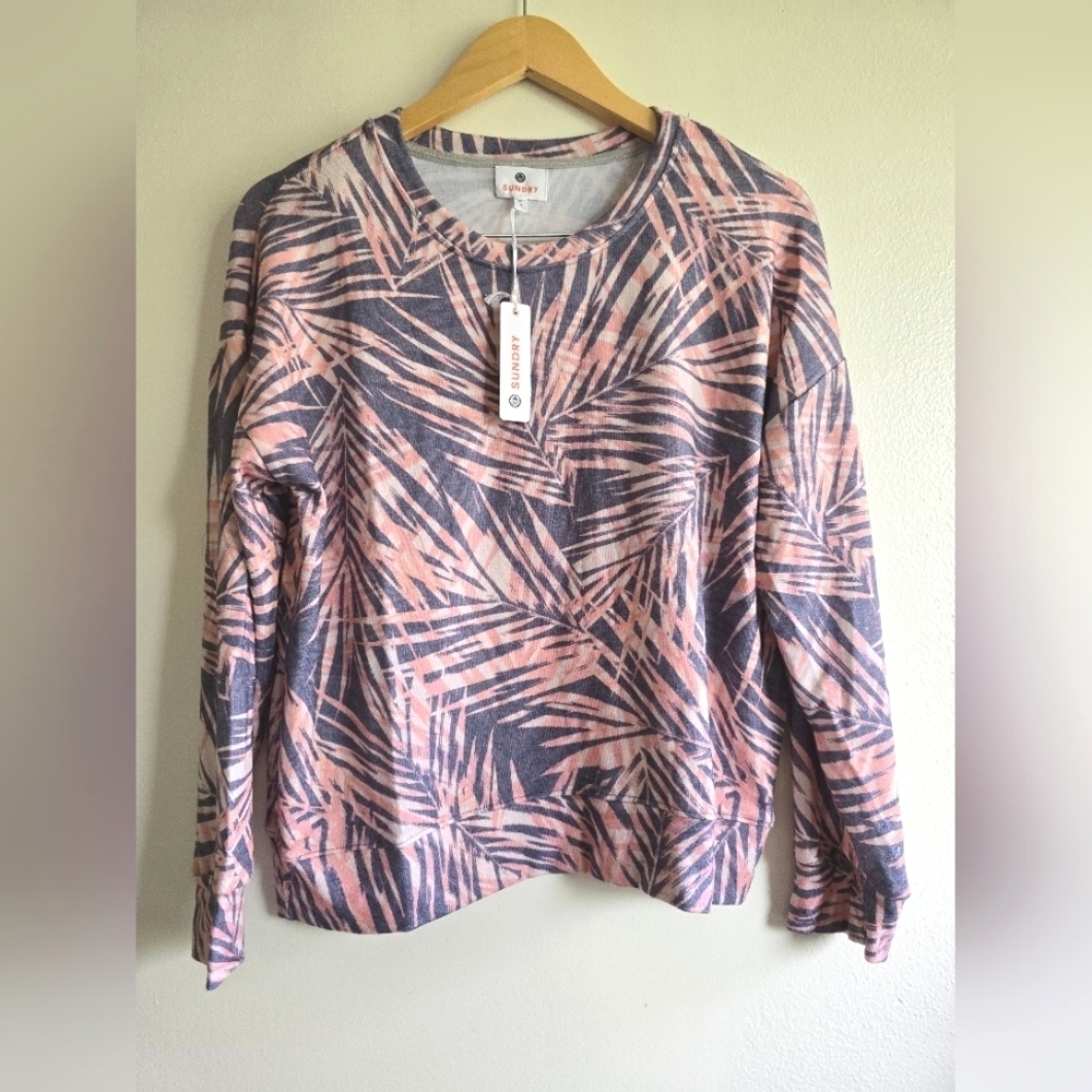 Sundry, Palms‎ Cozy Lightweight Pullover, Blue/Grey/Pink Peach, Size S - NWT! - Picture 10 of 16